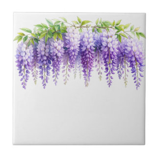 Elegant lila akvarell wisteria blå blomster kakelplatta