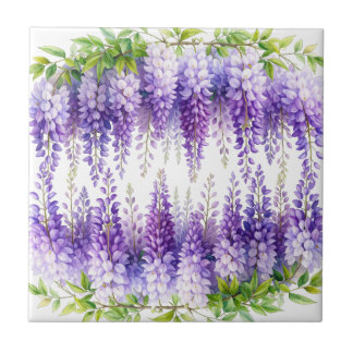 Elegant lila akvarell wisteria blå blomster kakelplatta