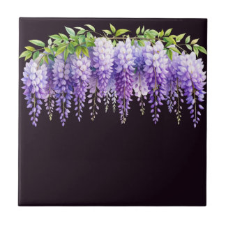 Elegant lila akvarell wisteria blå blomster kakelplatta