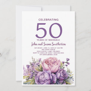 Elegant lila akvarellblomma 50-årsjubileum inbjudningar