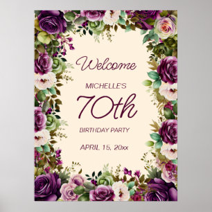Elegant lila akvarellblomma 70-årsdag poster