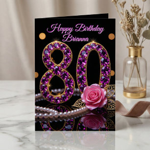 Elegant lila ametist smycke guld 80-årsdag kort