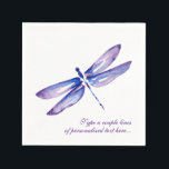 Elegant Lila av vattenfärg Dragonfly Pappra blöjor Pappersservett<br><div class="desc">Elegant lila drakar pappra servetter som du kan anpassa med din egen text för nästan vilken tillfälle som helst... oavsett om det gäller bröllop, födelsedagar eller årsdagar.. Den unika pappra blöjan visar en handmålad vattenfärgsdragonfly i tonerna lila, violett och blått. Under kan du enkelt ändra anpassningsbarnas lila-skripttext med vad du...</div>
