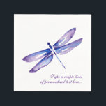 Elegant Lila av vattenfärg Dragonfly Pappra blöjor Pappersservett<br><div class="desc">Elegant lila drakar pappra servetter som du kan anpassa med din egen text för nästan vilken tillfälle som helst... oavsett om det gäller bröllop, födelsedagar eller årsdagar.. Den unika pappra blöjan visar en handmålad vattenfärgsdragonfly i tonerna lila, violett och blått. Under kan du enkelt ändra anpassningsbarnas lila-skripttext med vad du...</div>