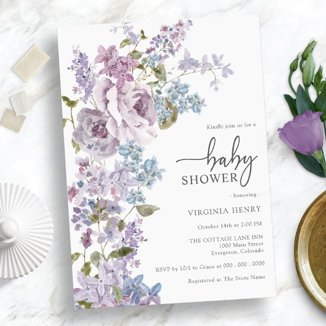 Elegant Lila Baby Shower Inbjudningar (Elegant Purple Baby Shower Invitation)