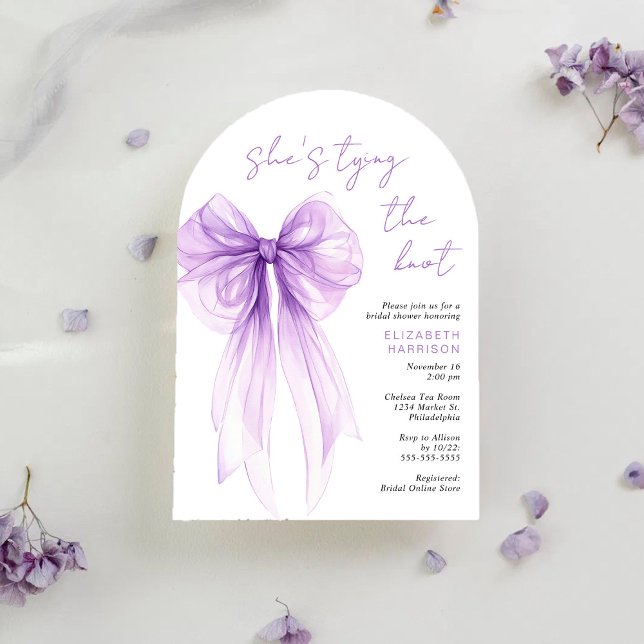 Elegant lila båge vattenfärg båge bröllopsfest inbjudningar (Elegant Purple Bow Watercolor Arch Bridal Shower Invitation)
