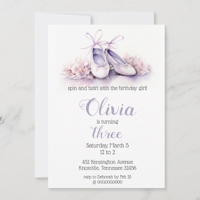 Elegant Lila Ballet Shoes Ballerina Birthday Inbjudningar (Framsida)