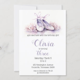 Elegant Lila Ballet Shoes Ballerina Birthday Inbjudningar
