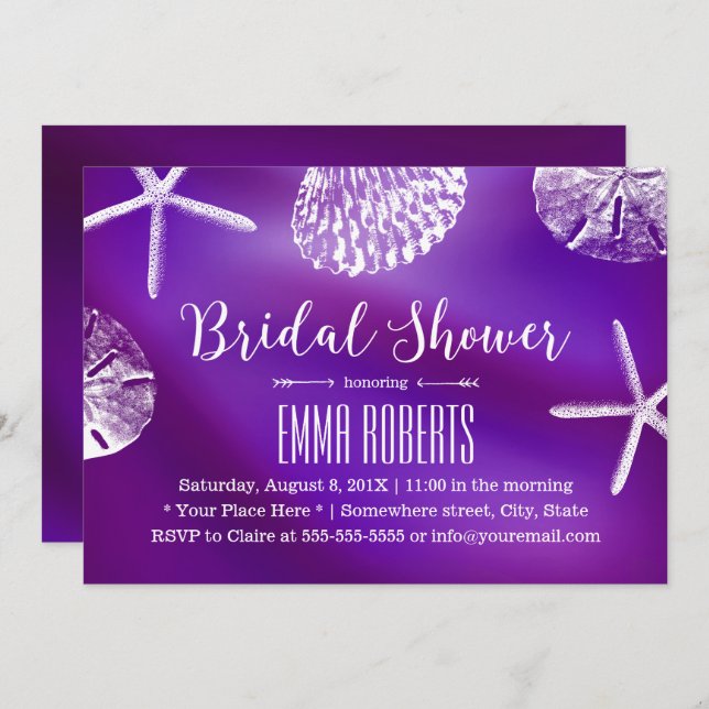 Elegant Lila Beach Wedding Möhippa Inbjudningar (Fram/baksida)