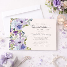 Elegant lila blå blomster horisontell Quinceañera