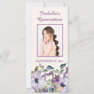 Elegant lila blå blomster Quinceañera Bokmärke Inbjudningar