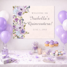 Elegant lila blå blomster Quinceañera välkomstskyl