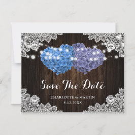 Elegant lila blå blomster spets trädgård bröllop spara datumet