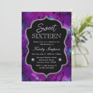 Elegant Lila & Blå Galax Marmor Sweet Sixteen Inbjudningar
