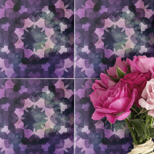Elegant Lila Black Complex Geometric Mönster Kakelplatta