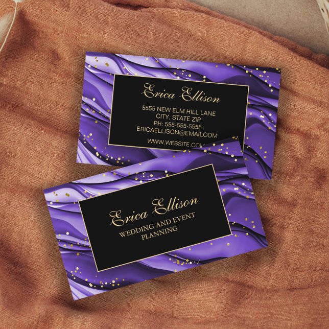 Elegant Lila Black Guld Glitter Bröllopsfixaren Visitkort (Skapare uppladdad)
