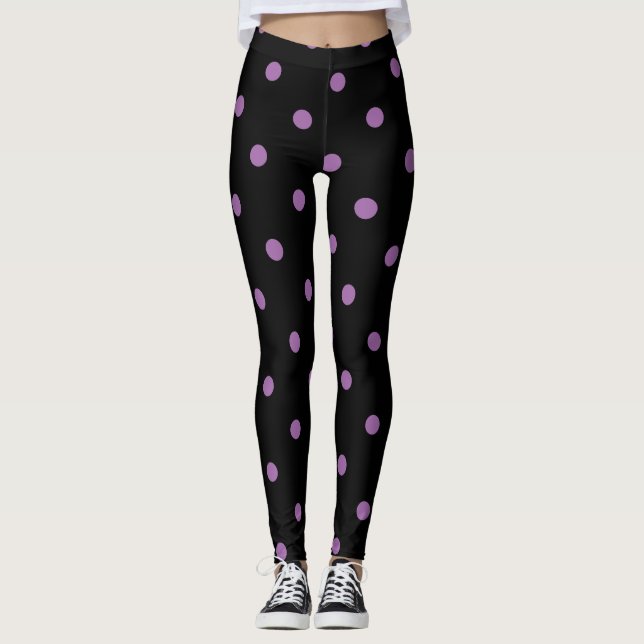 elegant lila Black polka dots Leggings (Framsida)