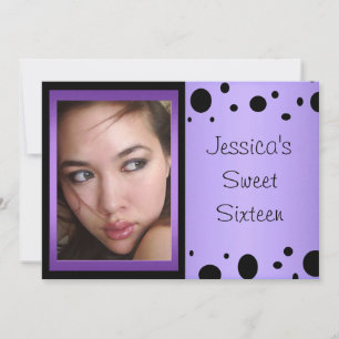 Elegant Lila Black Spots Photo Sweet 16 Inbjudningar