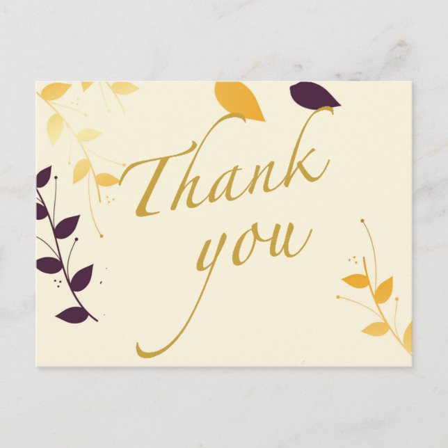 Elegant lila blad med guld Thank you Postcard Vykort (Framsida)