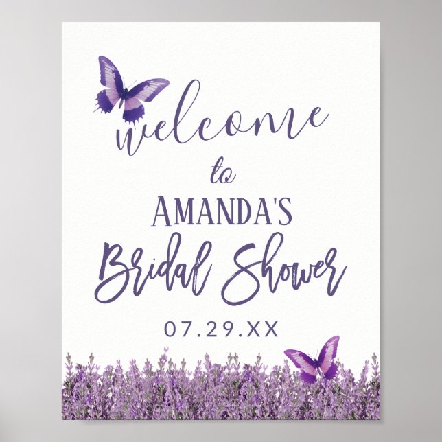 Elegant lila blombröllopsdusch välkommen poster (Framsidan)