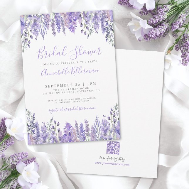 Elegant lila blombröllopsfest inbjudningar (Elegant Lavender Floral Bridal Shower Invitation)