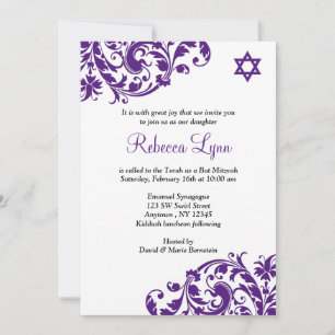 Elegant Lila blommande Bat mitzvah Inbjudningar