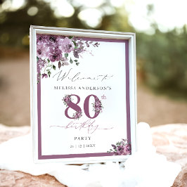Elegant lila blommig 80-års välkomsthälsning poster