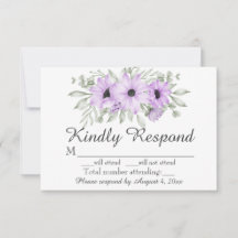 Elegant lila blommig bröllops-RSVP-kort