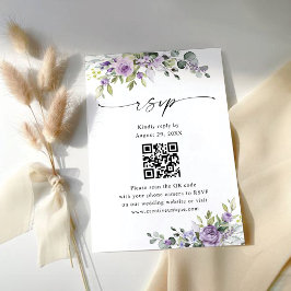 Elegant Lila Blommig Bröllopswebbplats QR-kod OSA Kort