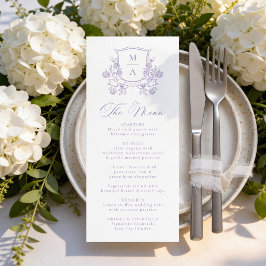 Elegant Lila Blommig Krön Monogram Bröllop Meny