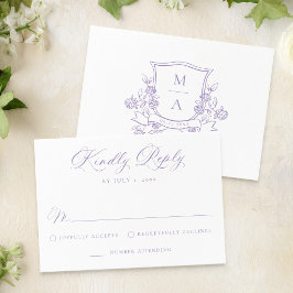 Elegant Lila Blommig Krön Monogram Bröllop OSA Kort