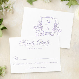 Elegant Lila Blommig Krön Monogram Bröllop OSA Kort