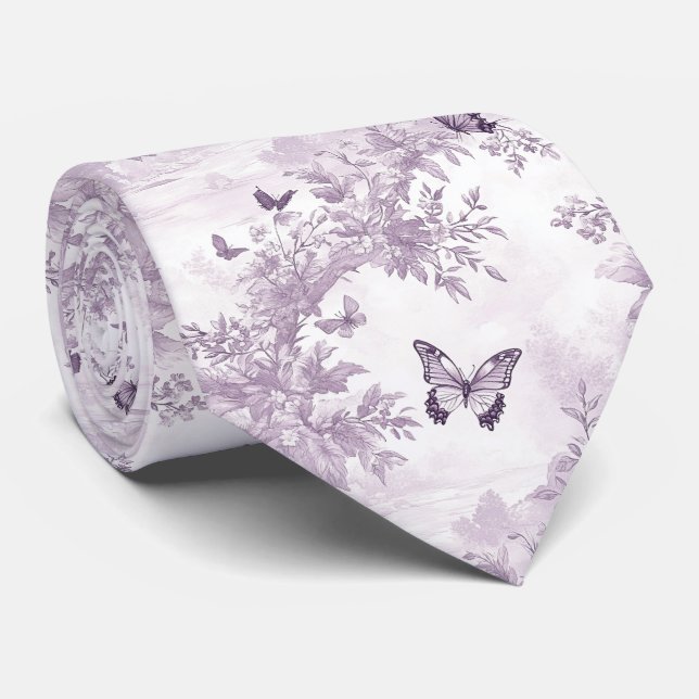 Elegant lila blommig och fjärilar slips (Rullad)
