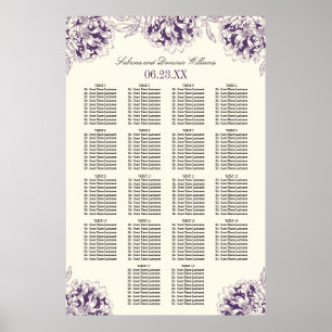 Elegant Lila Blommig Peony Bröllopsplatskarta Poster