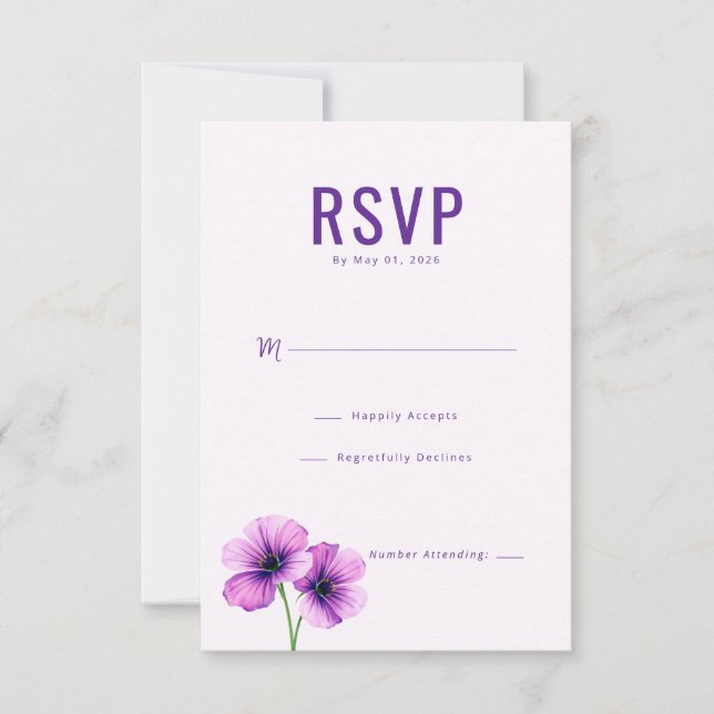 Elegant Lila Blommig RSVP OSA Kort (Framsida)