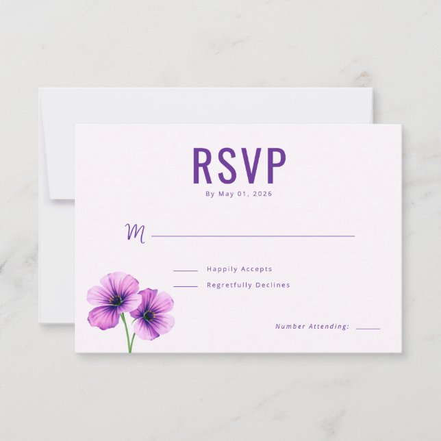 Elegant lila blommig RSVP OSA Kort (Framsida)