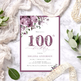 Elegant Lila Blommigt 100:e födelsedag Inbjudningar