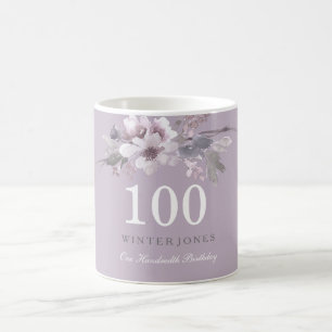 Elegant Lila Blommigt 100:e Födelsedagsfestens gåv Kaffemugg