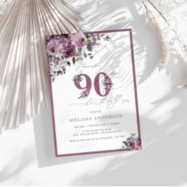 Elegant Lila Blommigt 90:e födelsedag Inbjudningar