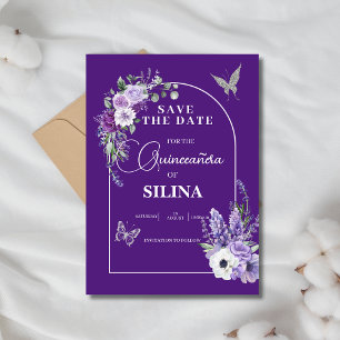 Elegant Lila Blommigt Arch Lavender Quinceañera Spara Datumet