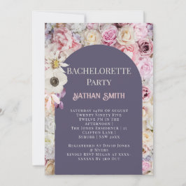 Elegant Lila Blommigt Arch Summer Bachelorette Inbjudningar