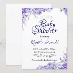 Elegant Lila Blommigt Baby Shower Inbjudan