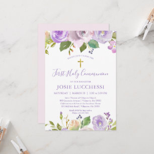 Elegant Lila Blommigt Baptism - inbjudan till geme