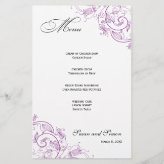 Elegant Lila Blommigt Bröllop Menu