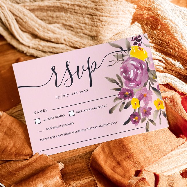 Elegant Lila blommigt bröllop OSA monogram rosa Kort (Elegant Purple floral wedding rsvp monogram pink)