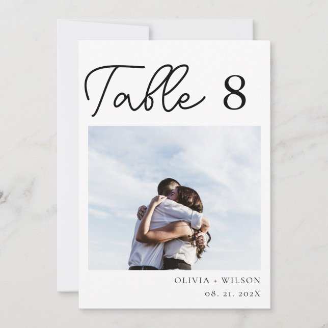 Elegant Lila Blommigt Bröllop Photo Bordsnummer (Framsida)