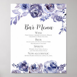 Elegant Lila Blommigt Bröllop Pub Drinks Menu Poster