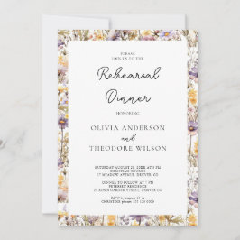 Elegant Lila Blommigt Bröllop Rehearsal Middag Inbjudningar