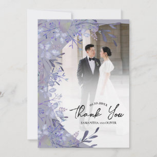Elegant Lila Blommigt Bröllop Tack Photo Card Spara Datumet