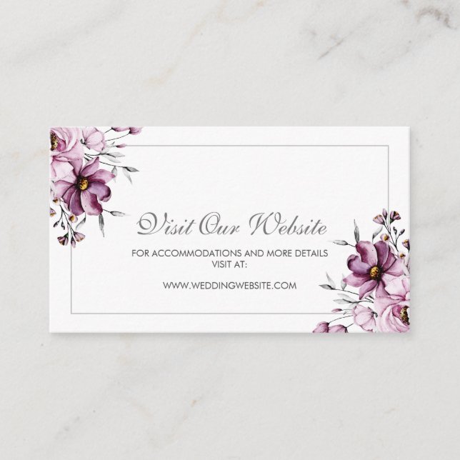 Elegant Lila Blommigt Bröllop webbplats Tilläggskort (Framsida)
